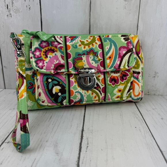 Vera Bradley Handbags - Vera Bradley Green/Pink Quilted Tutti Frutti Pushlock Wristlet Wallet